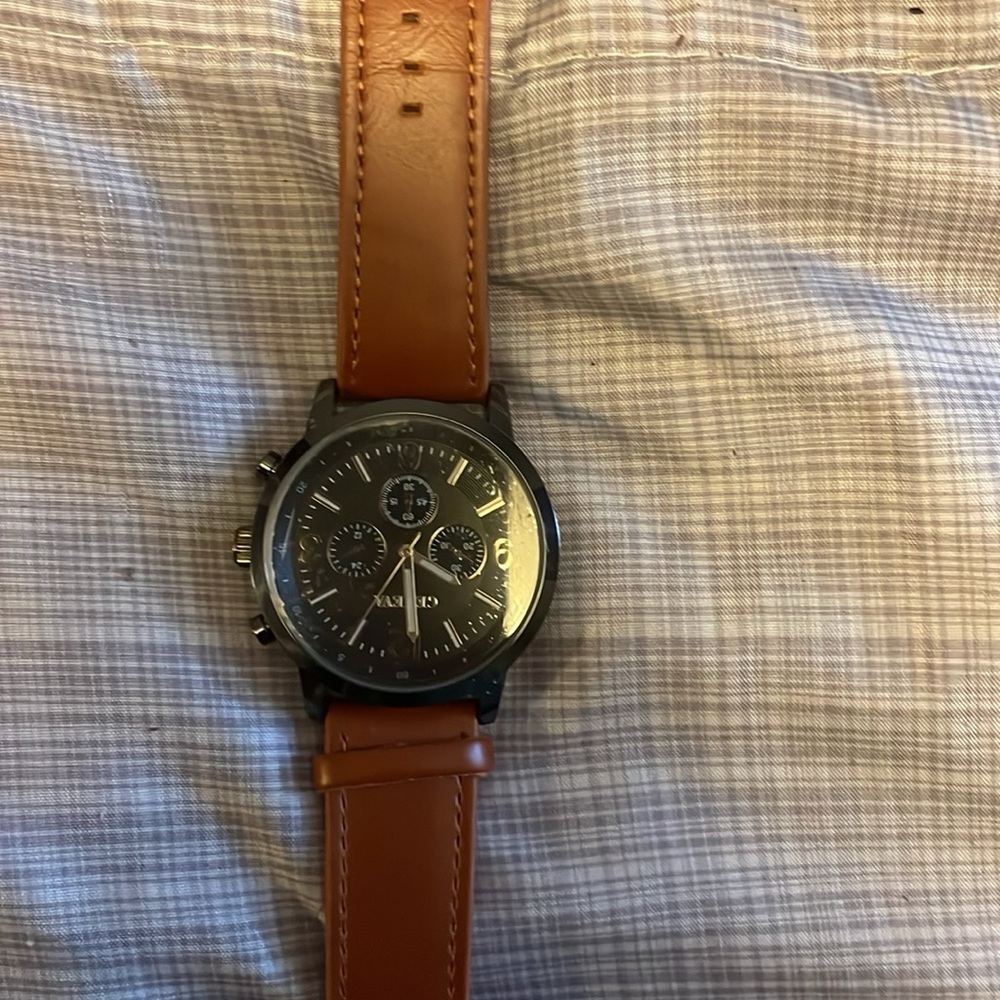 Fossil Black Dial Watch with Brown Leather Strap
